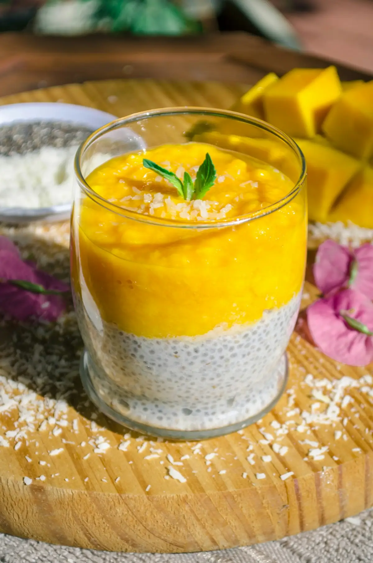 Imagem ilustrativa: pudim de chia com manga e leite de coco